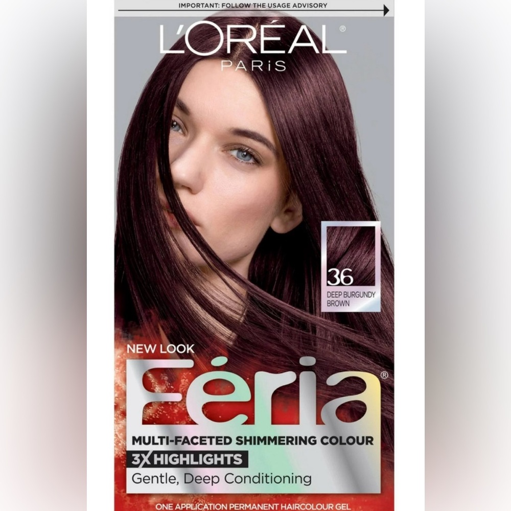 L'Oreal Paris Feria Multi-Faceted Shimmering Color,Warmer,36 Deep Burgundy Brown